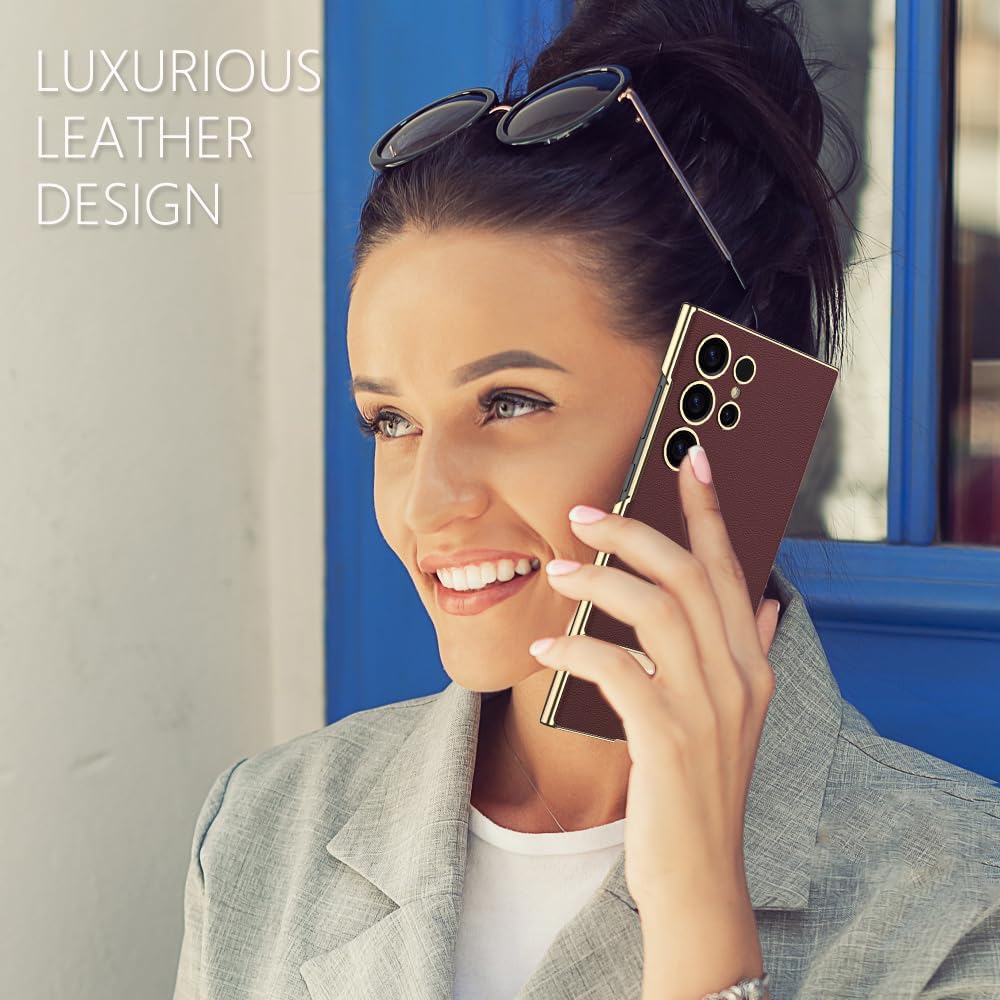 for Samsung Galaxy S24 Ultra Vegan Leather Case with 4 Modes Adjustable Kickstand,Thin Flexible Soft Grip Luxury Vegan Slim Protective Shockproof Phone for Samsung Galaxy S24 Ultra(Red)